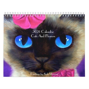 Calendrier Cute Cats Feline Florales Art Moderne 2022 Mur