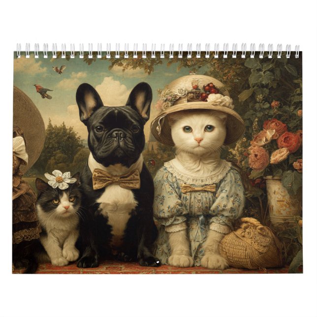 Calendrier Cute Dogs and Cats Floral Garden Wall (Protection)