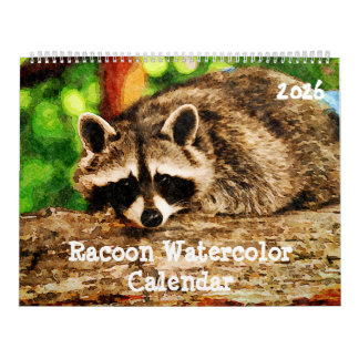 Calendrier Cute Watercolor Raccoon Wildlife Painting Art Cale
