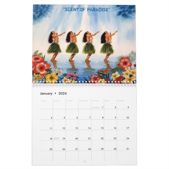 CALENDRIER DANSEURS DE DANSE POLYNÉSIENNE AVEC FLOWERS-OVAL (Jan 2026)
