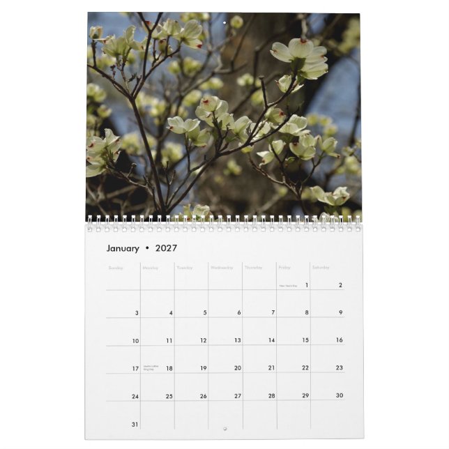 Calendrier de 2012 fleurs (Jan 2027)