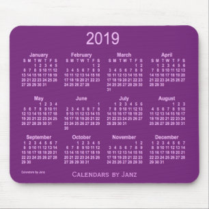 Calendrier de 2019 pourpres par le tapis de souris