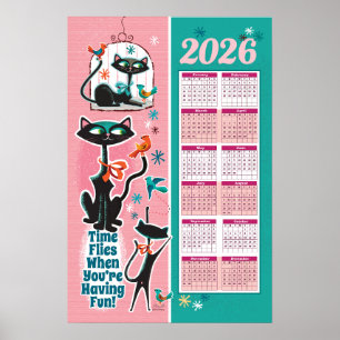 Calendrier de chats de milieu de siècle Poster de