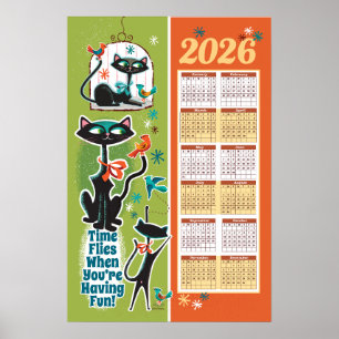 Calendrier de chats de milieu de siècle Poster de