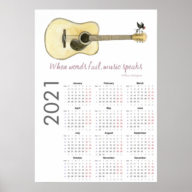 Calendrier de guitare Poster 2021 (Devant)