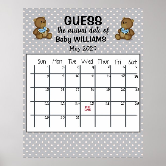 Calendrier de la date d'échéance avec affiche d'ou (Devant)