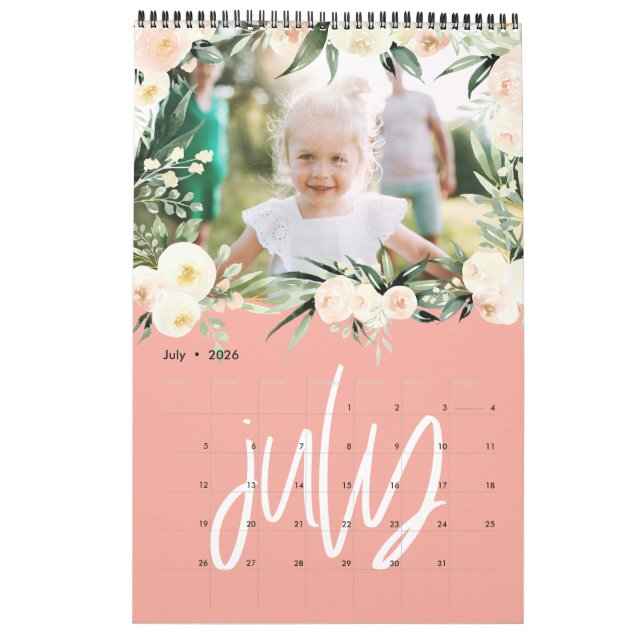 Calendrier de la photo florale d'aquarelle moderne (Jul 2026)