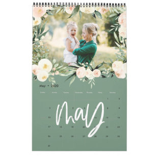 Calendrier de la photo florale d'aquarelle moderne
