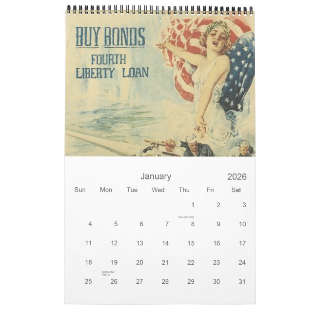 Calendrier de l'affiche de la guerre mondiale vint (Jan 2026)