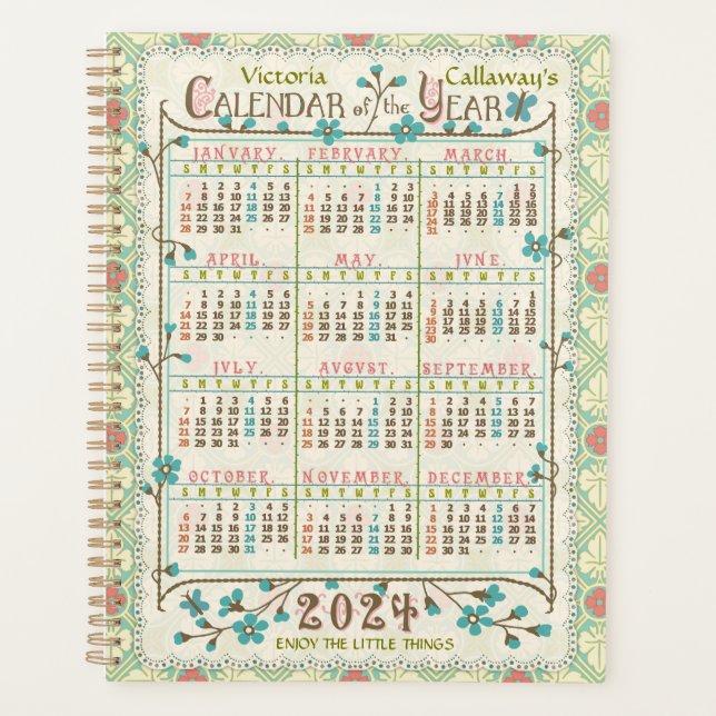 Calendrier de l'année 2024 Art Nouveau victorien | (Devant)