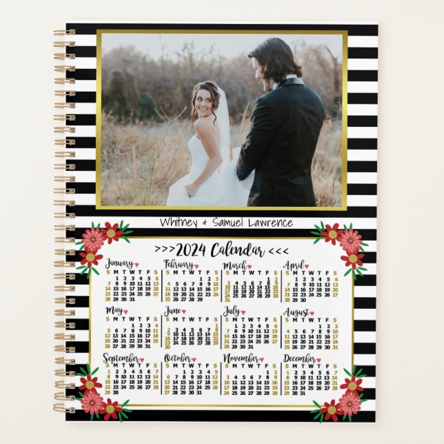 Calendrier de l'année 2024 Preppy Floral Stripes | (Devant)