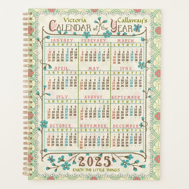 Calendrier de l'année 2025 Art Nouveau victorien | (Devant)