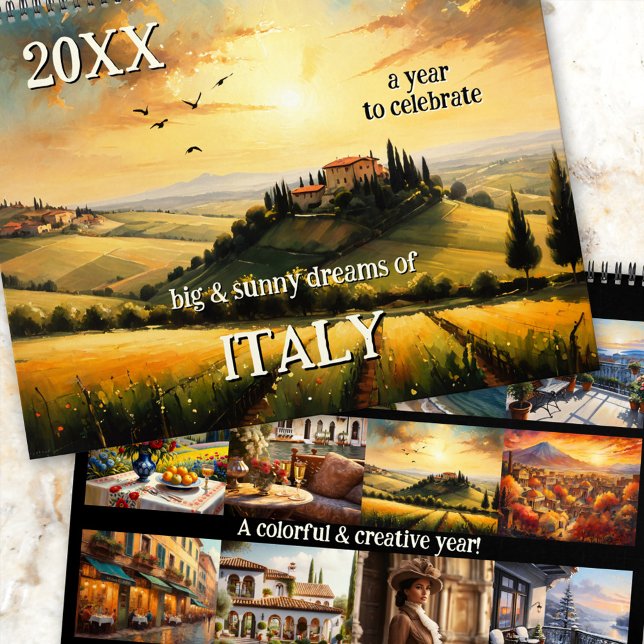Calendrier de l'art italien de rêve (A beautiful personalized calendar inspired by Italy, with colorful paintings and big dreams)
