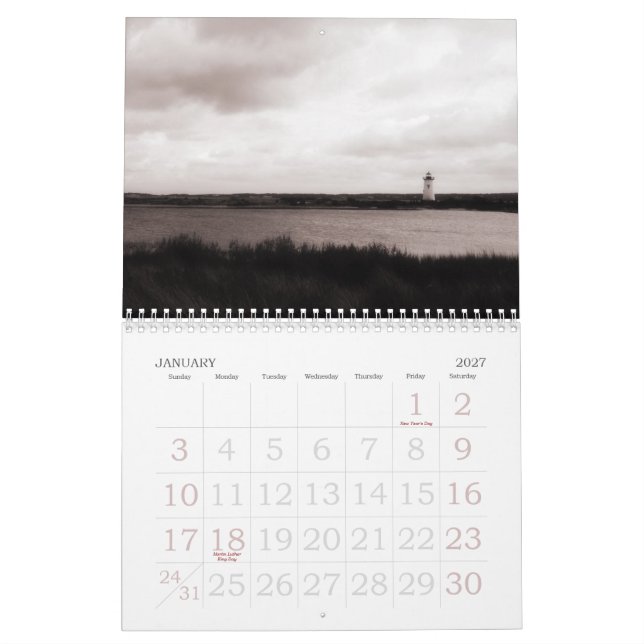 Calendrier de photo de l'île B&W de Martha's (Jan 2027)