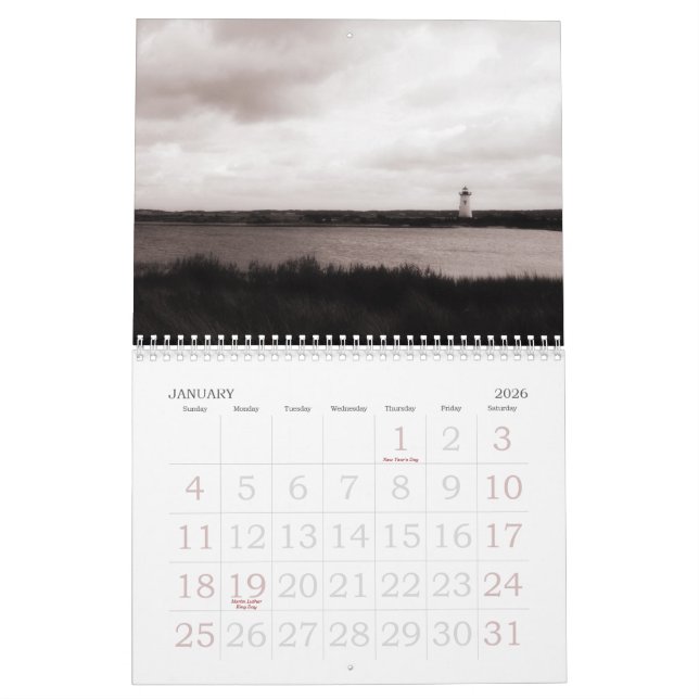 Calendrier de photo de l'île B&W de Martha's (Jan 2026)