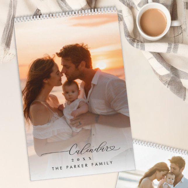 Calendrier de photos de famille personnalisées Scr (Personalized Family Photo Calendar Minimal Script)