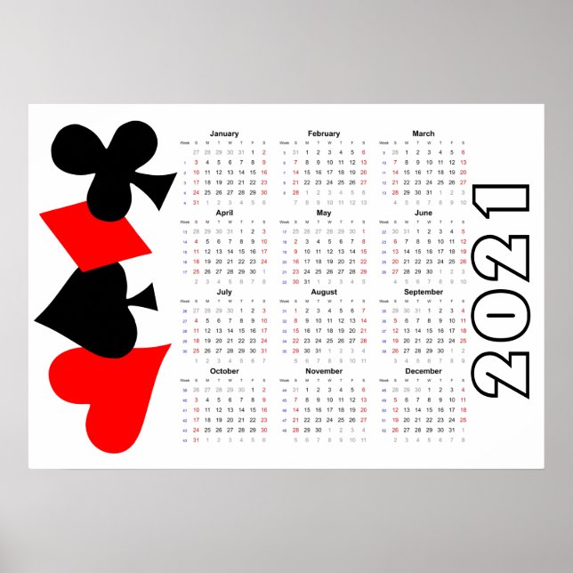 Calendrier de poker 2021 Poster - Début le dimanch (Devant)
