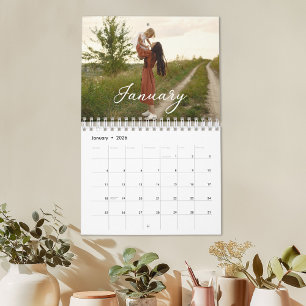 Calendrier de script chic de photo personnalisée d