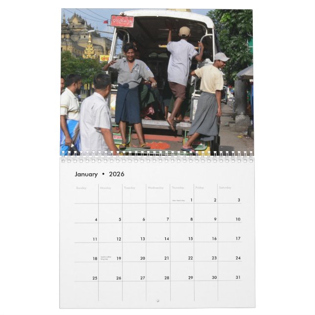 Calendrier de Yangon 2012 de vie quotidienne (Jan 2026)