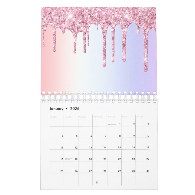 Calendrier Déchets rose vif Unicorn Rainbow Pastel Shades (Jan 2026)