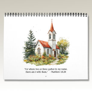 Calendrier d'églises à l'aquarelle vintage
