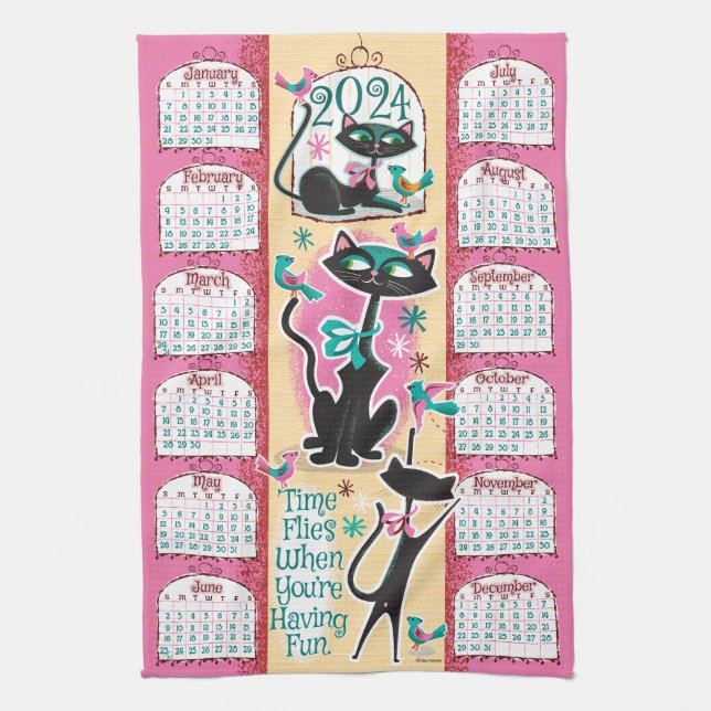 Calendrier des chats du milieu du siècle serviette (Vertical)