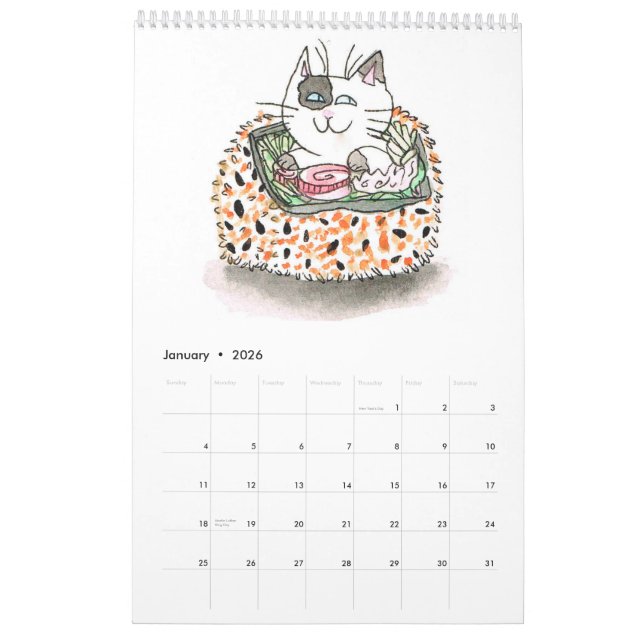 Calendrier des chats Sushi (Jan 2026)