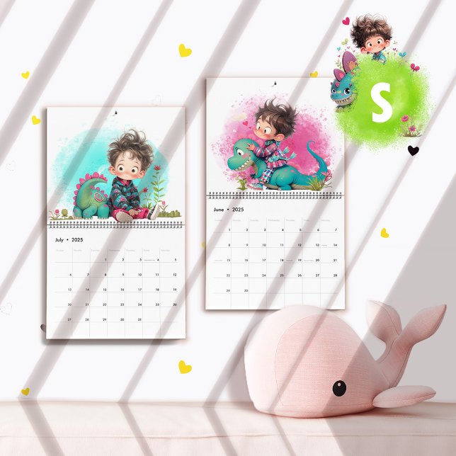 Calendrier des dessins animés pour garçons et dino (Quirky Boy & Dinosaur Cartoon Calendar)