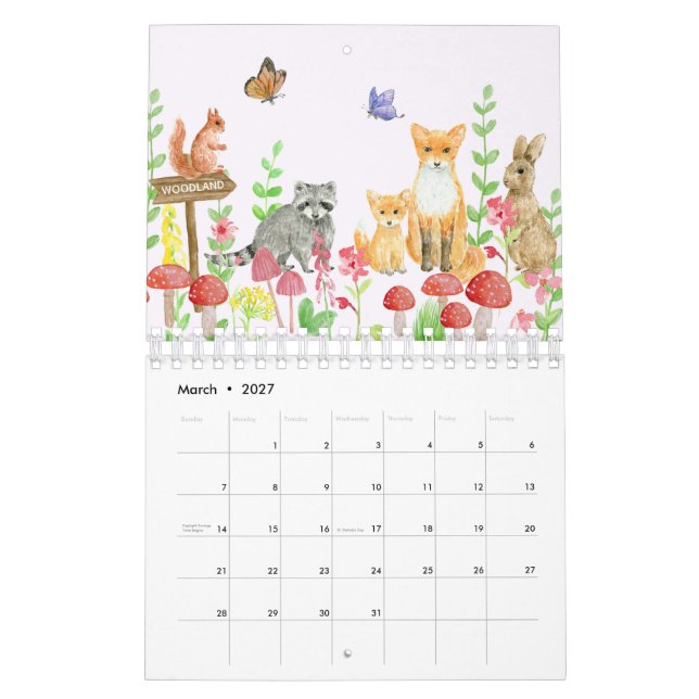 Calendrier des familles d'animaux illustrées (Mar 2027)