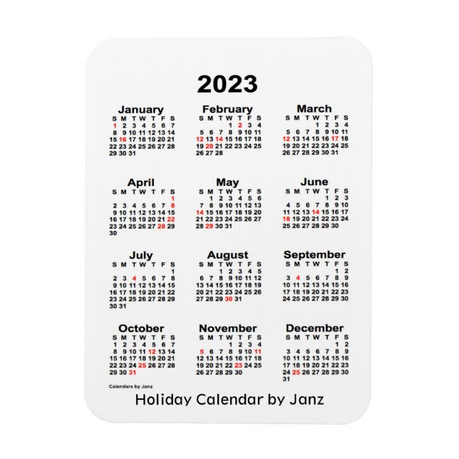 Calendrier des Fêtes Blanches 2023 par Janz Magnet (Vertical)