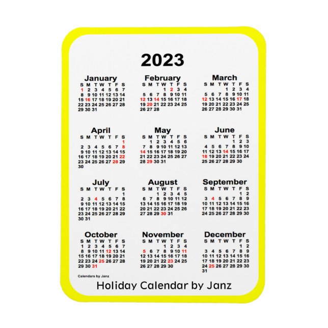 Calendrier des Fêtes Jaunes 2023 par Janz Magnet (Vertical)