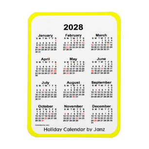 Calendrier des Fêtes Jaunes 2028 par Janz Magnet