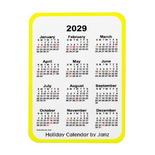 Calendrier des Fêtes Jaunes 2029 par Janz Magnet