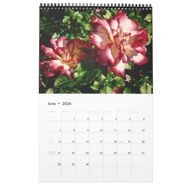 Calendrier des fleurs aquarelles (Jun 2026)