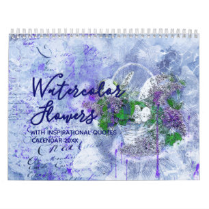 Calendrier des fleurs d'aquarelle avec citations d