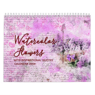 Calendrier des fleurs d'aquarelle avec citations d