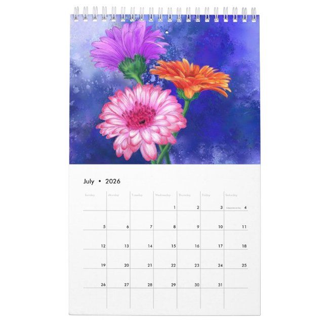 Calendrier des fleurs de peinture aquarelle (Jul 2026)