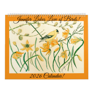 Calendrier des oiseaux 2026 de l’artiste Jennifer 