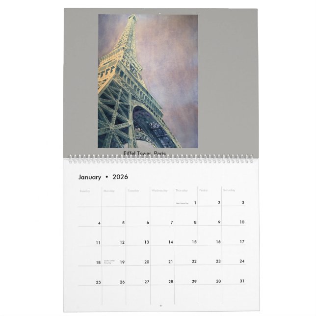 Calendrier des peintures d'aquarelle par Steven (Jan 2026)