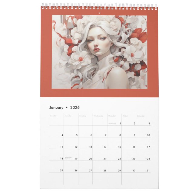 Calendrier Design d'art féminin élégant (Jan 2026)