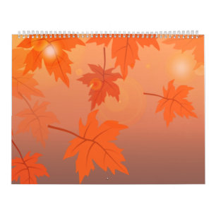 Calendrier Design d'automne avec feuilles d'érable et effet b