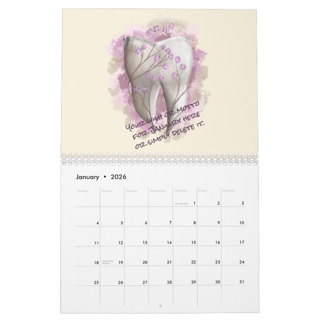 Calendrier Désir ou devise pour chaque mois. Cadeau dentaire (Jan 2026)