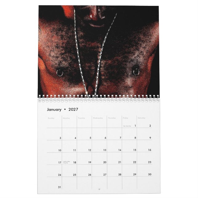 Calendrier d'homme d'Afro-américain (Jan 2027)