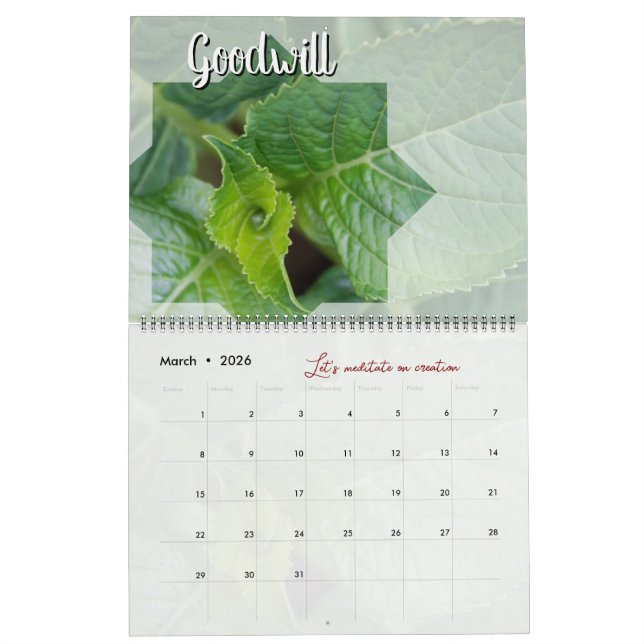 Calendrier Dieu méditation jardin : étoile & mot (Mar 2026)