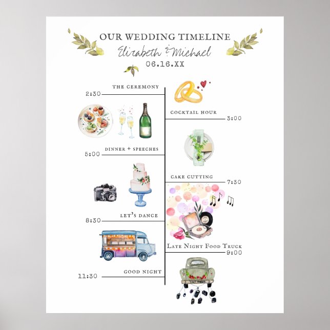 Calendrier d'itinéraire mariage affiche de bienven (Devant)
