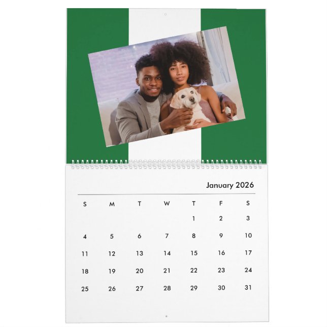 Calendrier Drapeau nigérian Insérer Photo 2026 Famille Nigeri (Jan 2026)