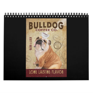 Calendrier Drôle Bulldog Coffee Cup Sur Head Bulldog Lover