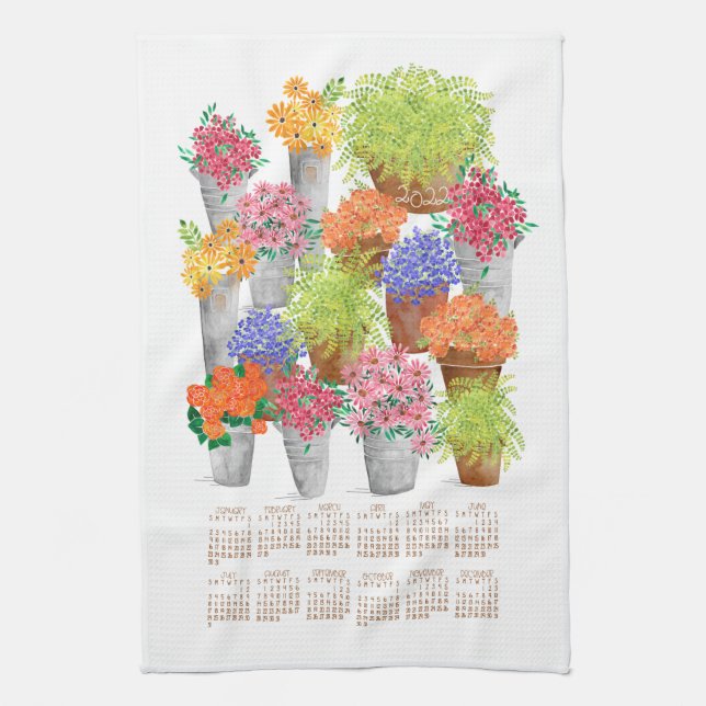 Calendrier du marché aux fleurs Serviette de cuisi (Vertical)