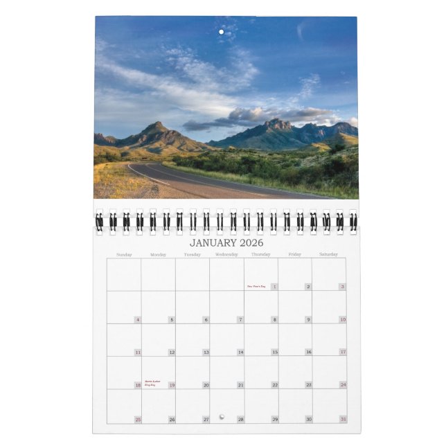 Calendrier du parc national Big Bend (Jan 2026)