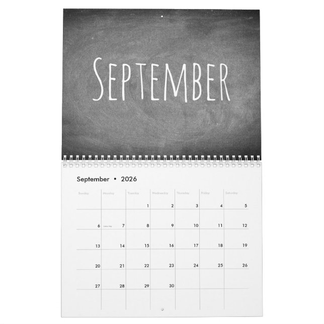 Calendrier du tableau de bord personnalisé noir et (Sep 2026)